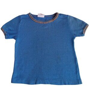 5-6 Vintage 1980's Girls Shirt THin KNit JC PENNEY BLUE/ORANGE TRIM T-shirt Top